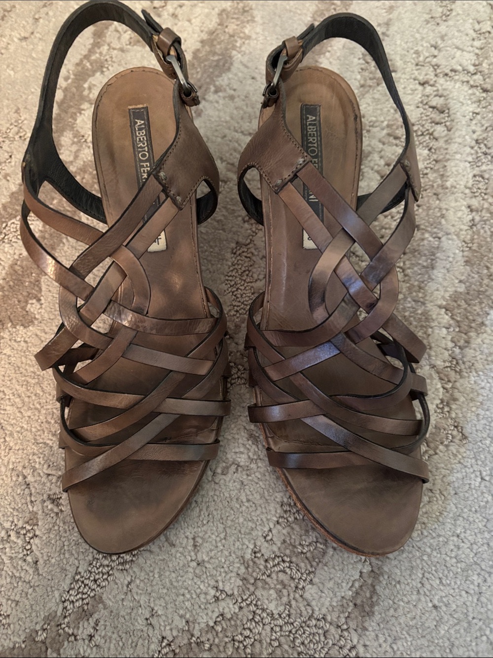 Alberto Fermani Brown Woven Leather Slingback Heels